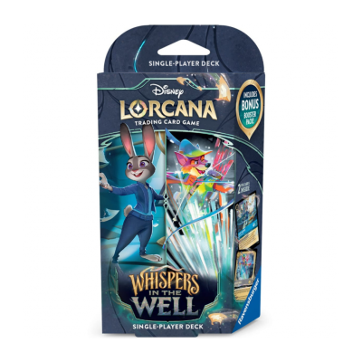 Caixa do jogo de cartas Disney Lorcana Whispers in the Well com personagens animados