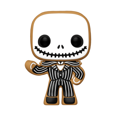 Figura colecionável tipo pop de biscoito Jack Skellington com fato às riscas