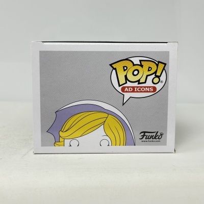 Embalagem de boneco Funko Pop com elementos gráficos e texto