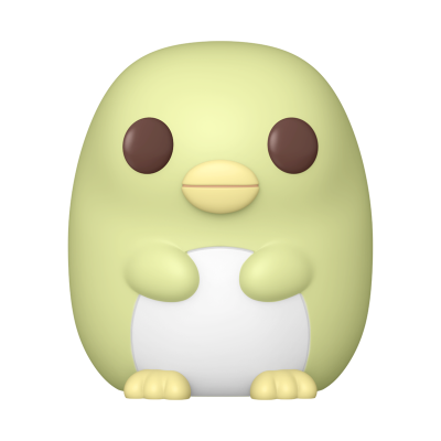 Figura estilizada de pinguim verde claro com barriga branca e olhos castanhos