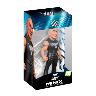 Figura colecionável The Rock WWE MINIX na embalagem azul