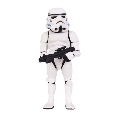 Boneco de ação Stormtrooper branco com arma preta em fundo branco