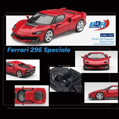 Miniatura Ferrari 296 Speciale escala 1/64 vermelha Rosso Corsa BBB Models