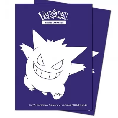 Capas de cartas Pokémon roxas com Gengar branco e texto oficial