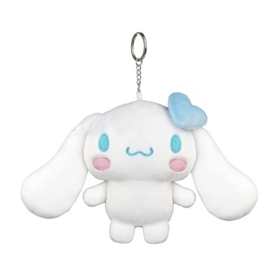 Chaveiro de peluche personagem branco olhos azuis coração azul