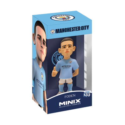 Figura Minix de jogador Foden do Manchester City em embalagem azul