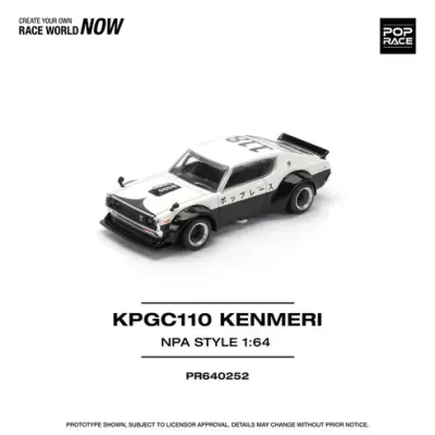Miniatura de carro de corrida KPGC110 Kenmeri branco e preto escala 1:64