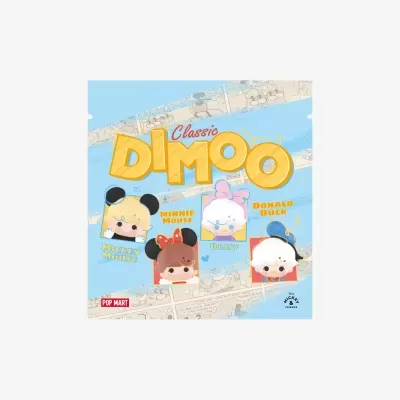 Embalagem azul claro Dimoo Classic com personagens Disney e texto em amarelo.