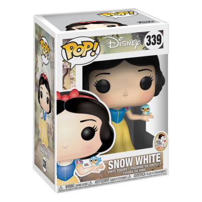 Figura Pop! de vinil da Branca de Neve da Disney, numa caixa branca com a personagem e texto.