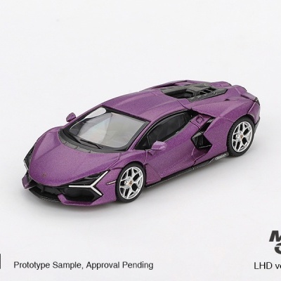 Miniatura de carro desportivo roxo em fundo branco com texto