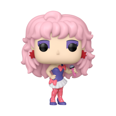 Figura Funko Pop feminina com cabelo cor-de-rosa e microfone