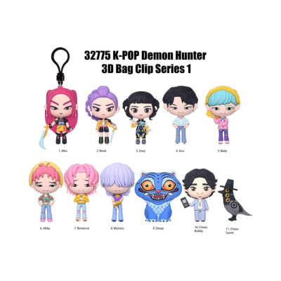 Figuras de borracha coloridas da série K-POP Demon Hunter 3D Bag Clip Series 1 em fundo branco