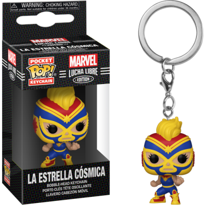 Chaveiro Pocket Pop! La Estrella Cósmica da Marvel Lucha Libre em embalagem preta