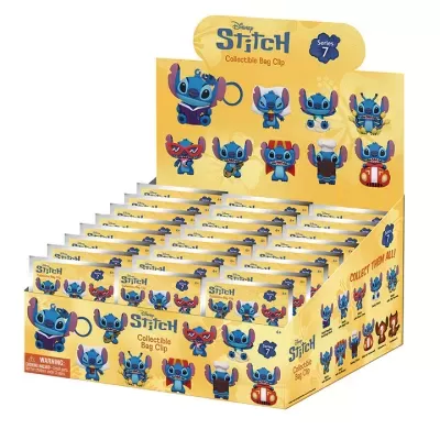 Expositor amarelo de clips colecionáveis Disney Stitch em várias poses