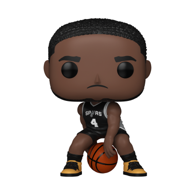 Figura colecionável Funko Pop de jogador de basquete com fato dos Spurs e bola
