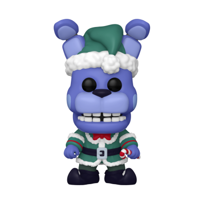 Figura colecionável azul com roupa de Natal e gorro verde