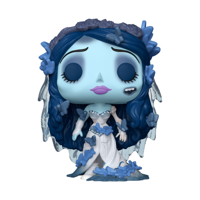Figura vinil Funko Pop com vestido branco e borboletas azuis