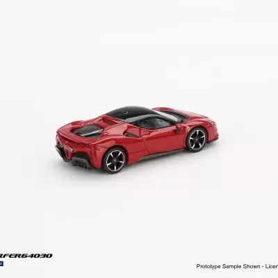 Miniatura de carro desportivo vermelho com tejadilho preto e jantes pretas