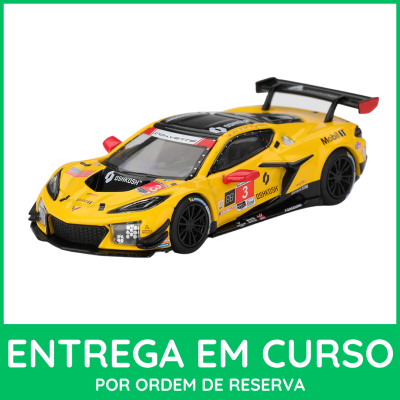 Miniatura de carro de corrida Corvette amarelo com autocolantes e número 3