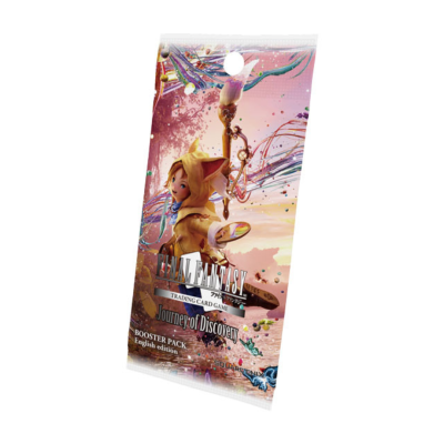 Pacote de Booster do jogo de cartas Final Fantasy com personagem e texto na embalagem.