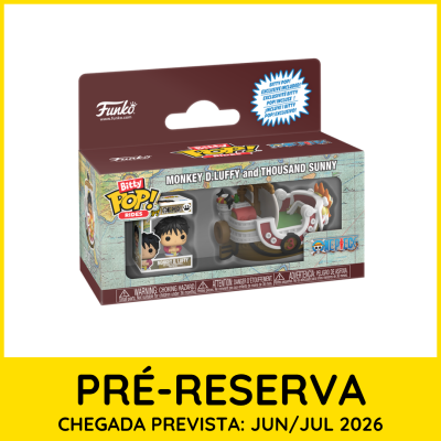 Brinquedo Funko Pop Monkey D. Luffy e Thousand Sunny em embalagem