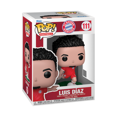 Figura Funko Pop de Luis Díaz com a camisola vermelha do FC Bayern München em caixa