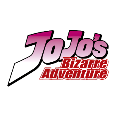 Logo do JoJos Bizarre Adventure com letras rosa e vermelho em fundo branco