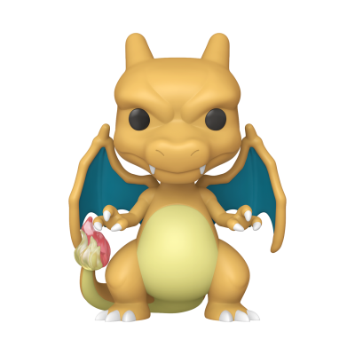 Figura colecionável de Charizard em estilo cartoon com asas azul-turquesa e chama na cauda
