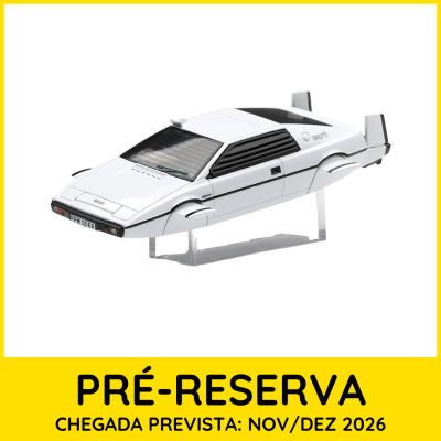 Modelo miniatura de carro desportivo branco com janelas pretas.