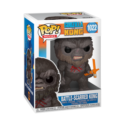 Figura de vinil Battle-Scarred Kong de Godzilla vs Kong em caixa POP! Movies