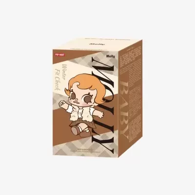 Embalagem de brinquedo POP MART Molly Winter Fit Check em tons castanhos e bege