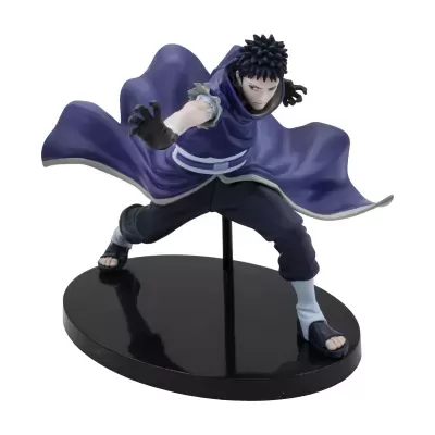 Figura de ação de anime com roupa roxa e cabelo preto em base preta