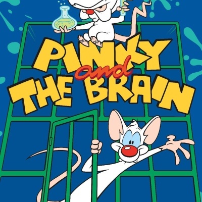 Desenho animado de dois ratos com tubos de ensaio e texto Pinky and The Brain
