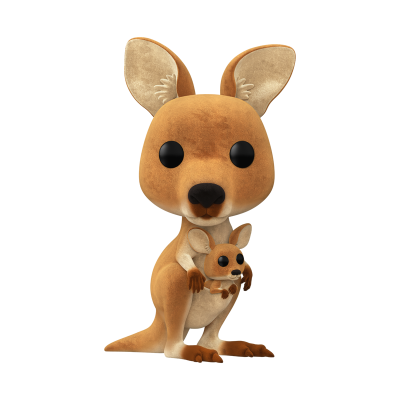 Boneco de pelúcia canguru castanho com bebé na bolsa