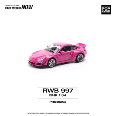 Miniatura de carro desportivo rosa RWB 997 1:64 da POP RACE