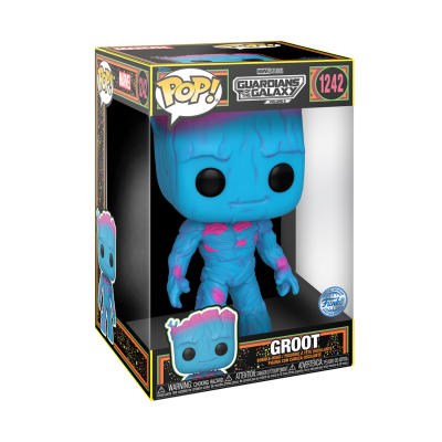 Figura Pop! azul e cor-de-rosa de Groot dos Guardiões da Galáxia na embalagem original