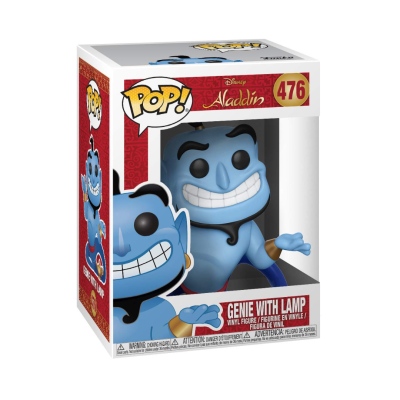Figura Funko Pop Genie com lâmpada em caixa transparente e vermelha