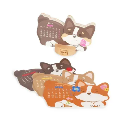 Calendário de mesa em forma de cães corgi 2027 com suporte de madeira LEGAMI MILANO