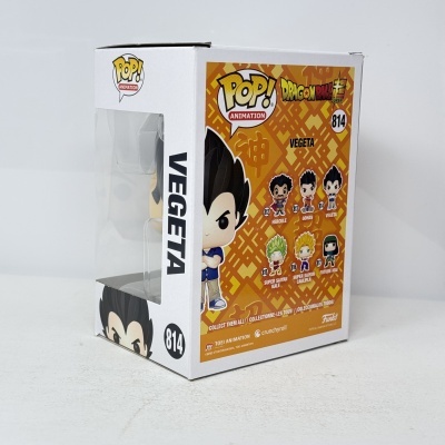 Embalagem Funko POP! Vegeta Dragon Ball Super 814 com visor e fundo branco