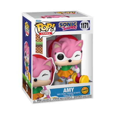 Figura de vinil Amy da coleção Pop! Games em caixa com texto Sonic the Hedgehog 1171