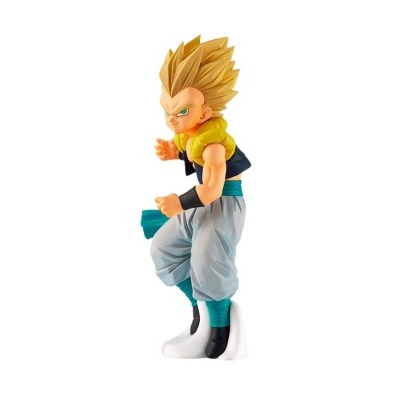 Figura de ação de personagem anime com cabelo amarelo e roupa colorida