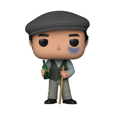 Figura Funko Pop de homem com boina cinza, colete verde e calças cinza segurando garrafa e bastão