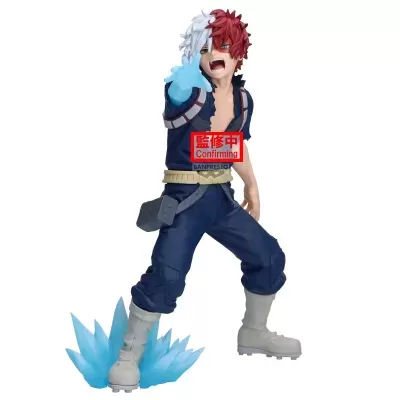 Figura de ação de personagem com cabelo bicolor, roupa azul escura e efeitos azuis translúcidos