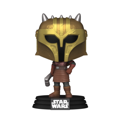 Figura Funko Pop Star Wars com capacete dourado e pedestal preto