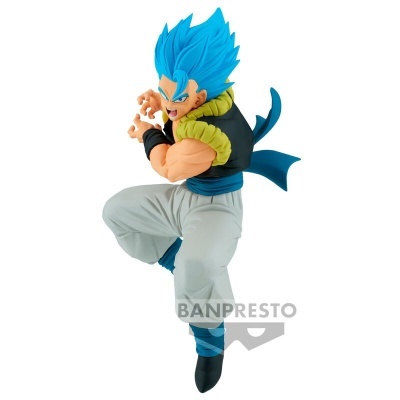 Figura de ação de personagem animado com cabelo azul e roupa colorida