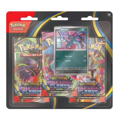 Pack Pokémon TCG Mega Evolution Phantasmal Flames com carta Sneasel e 3 boosters de cartas