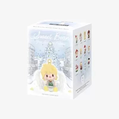 Embalagem Sweet Bean com figura de anjo natalício e ilustrações de Natal