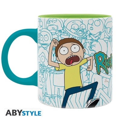 Caneca Rick and Morty com pega azul e interior verde