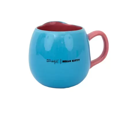 Caneca azul com interior e pega rosa e texto mr wonderful | HELLO KITTY