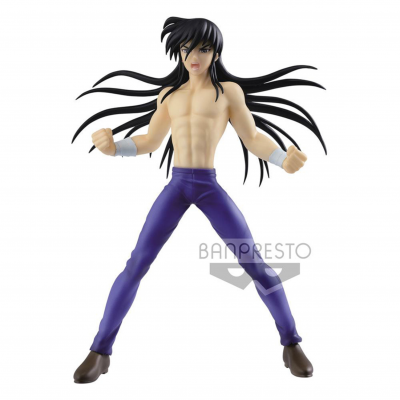 Figura colecionável Banpresto de personagem masculino em pose de combate.